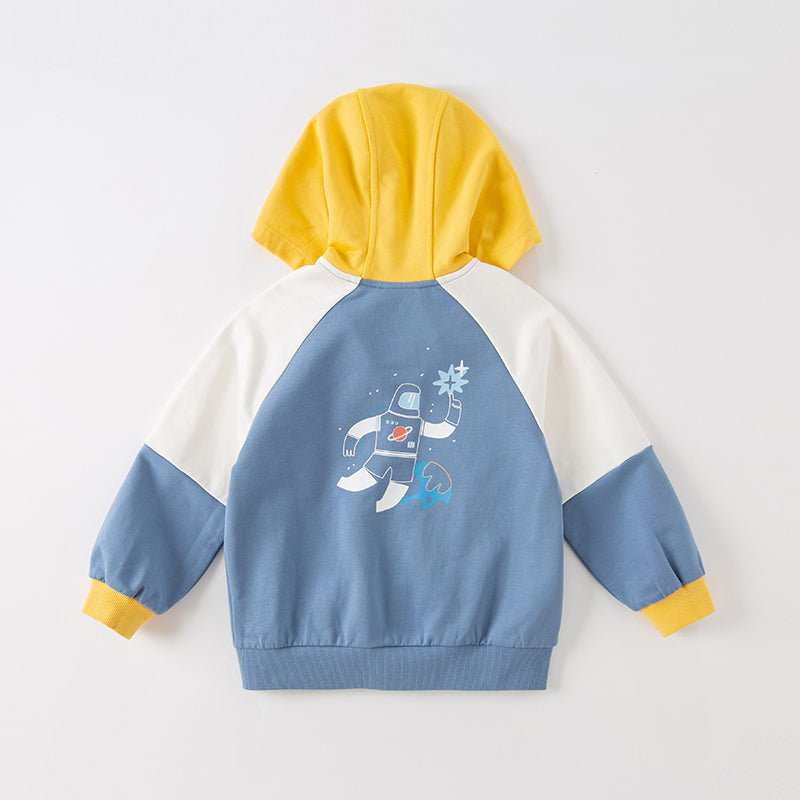 Space Dream Color Block Unisex Blue Hooded Jacket   0cm