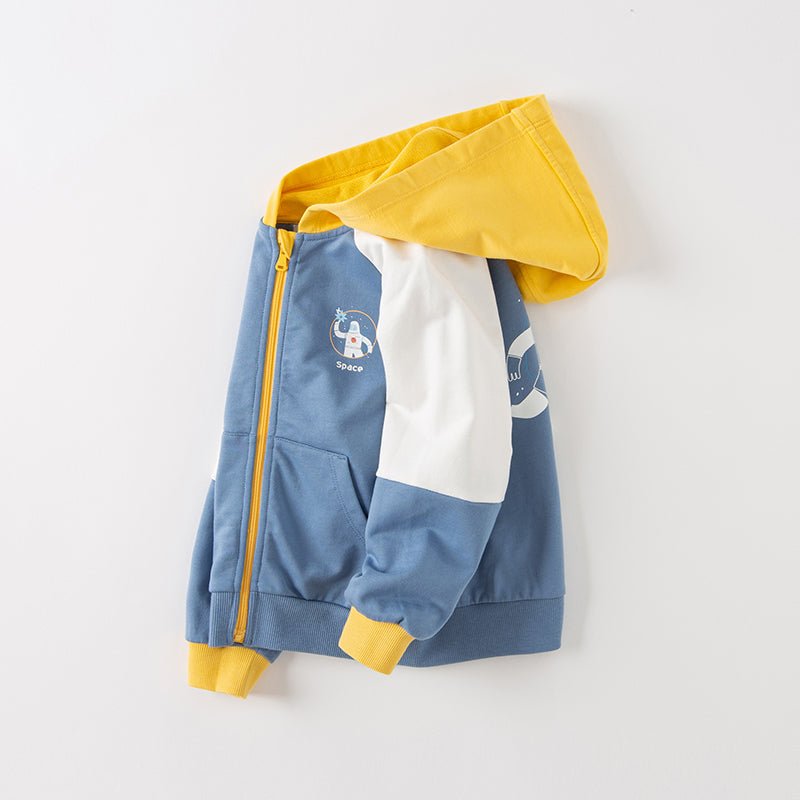 Space Dream Color Block Unisex Blue Hooded Jacket   0cm