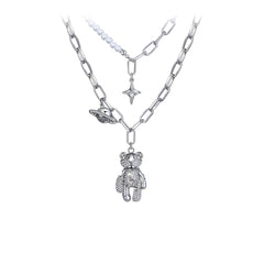 Space Travel Bear Silver Necklace