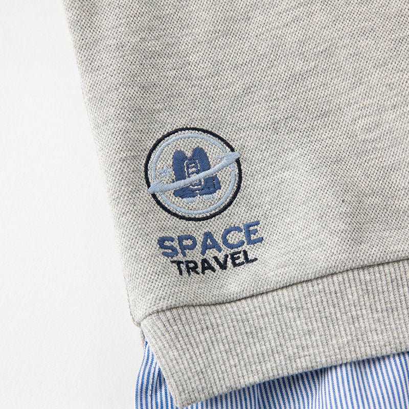 Space Travel Boy Fake Two piece Grey Sweater & Pants Set   0cm