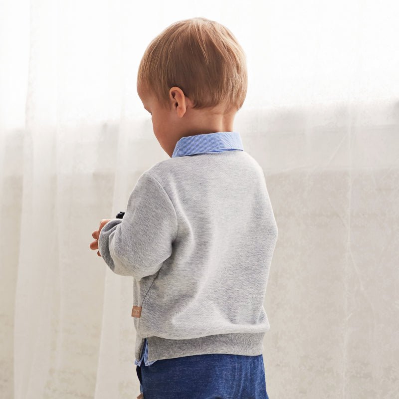 Space Travel Boy Fake Two piece Grey Sweater & Pants Set   0cm