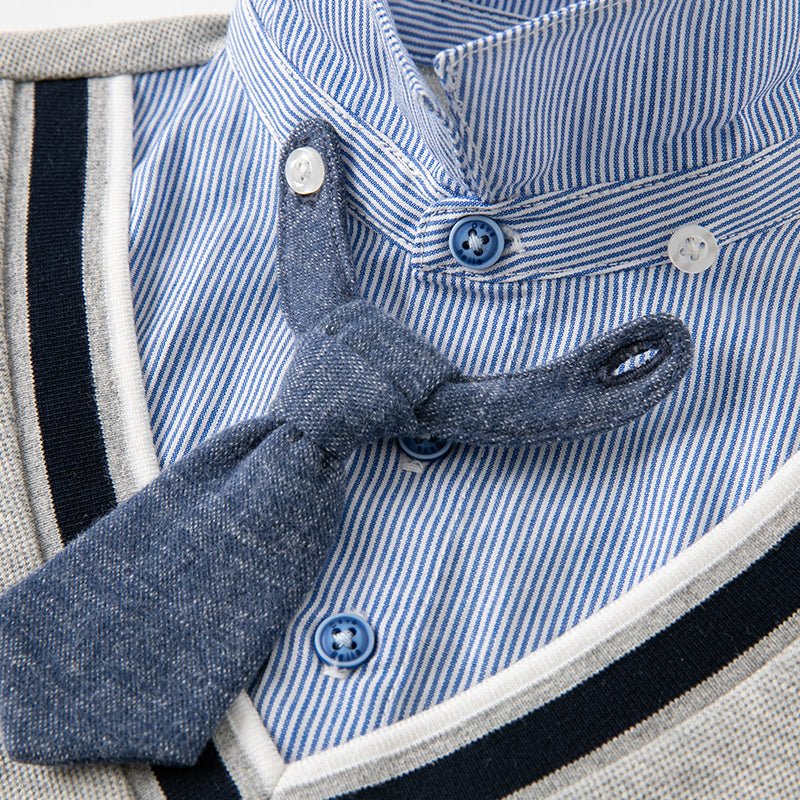 Space Travel Boy Fake Two piece Grey Sweater & Pants Set   0cm