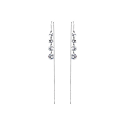 Sparkle Drip Tassel Silver Earrings - 0cm
