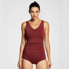 Sport Shirred Athletic Mind Wine One Piece Tank Swimsuit