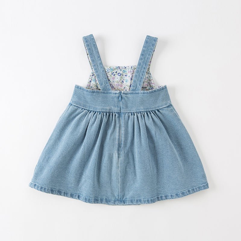 Spring Flower Embroidery Girl Blue Suspender Denim Dress - 0cm Spring Flower Embroidery Girl Blue Suspender Denim Dress - 0cm