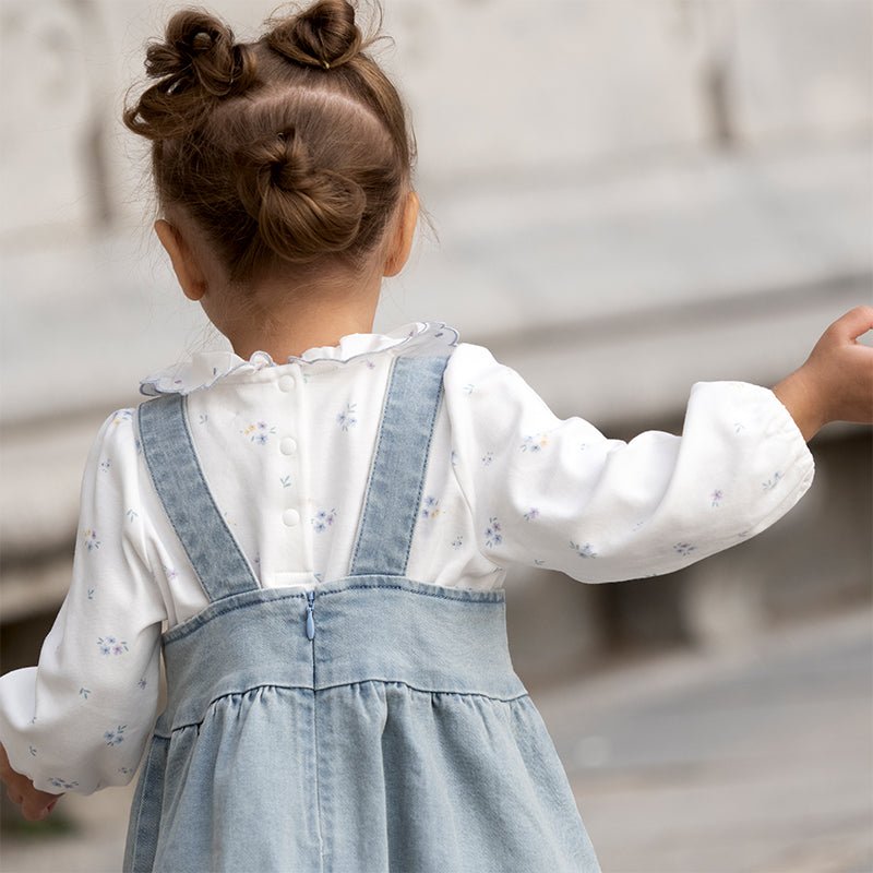 Spring Flower Embroidery Girl Blue Suspender Denim Dress   0cm