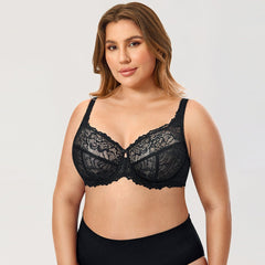 Stable lift Minimizer Unlined Underwire Black Full Coverage Lace Bra