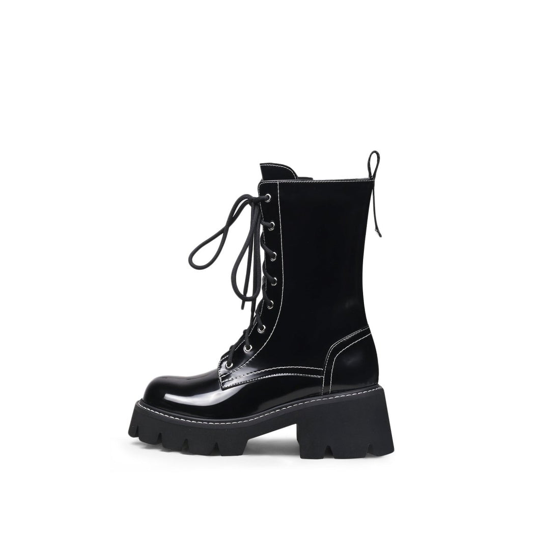 Standing Tall Contrast Stitch Lace-up Black Boots - 0cm