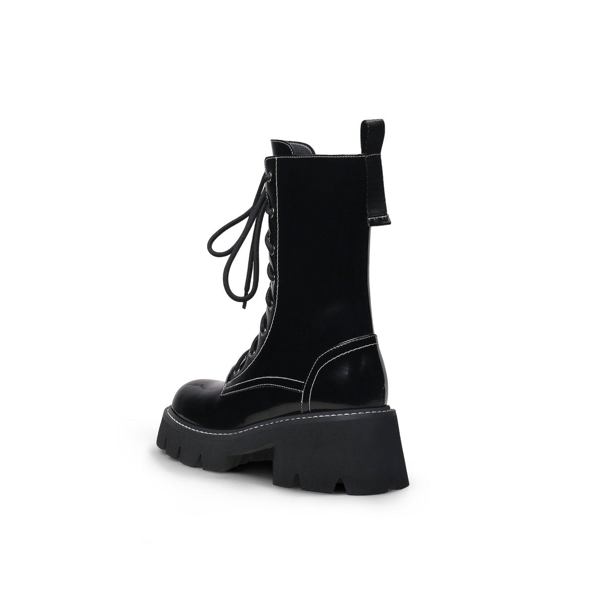 Standing Tall Contrast Stitch Lace-up Black Boots - 0cm