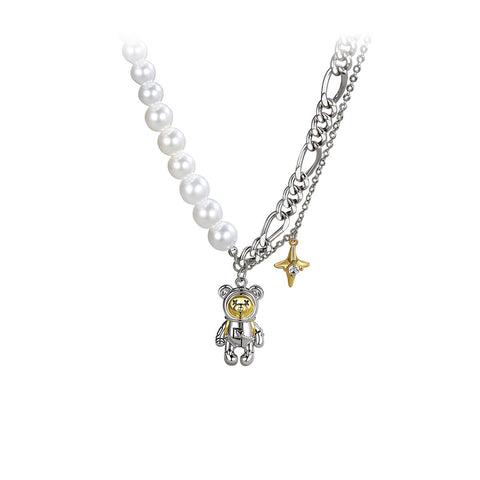 Star Astronauts Bear Gold Necklace
