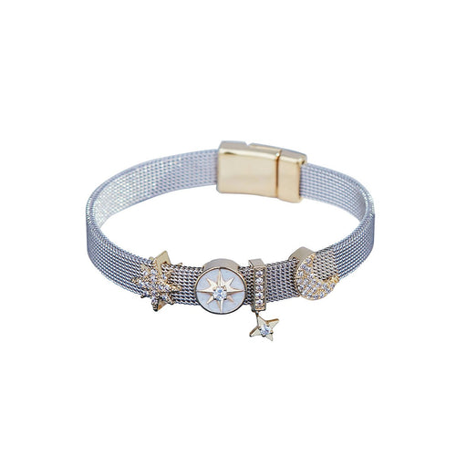 Star Moon Compass Silver Bracelet   0cm