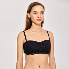 Straight Neckline Padded Wireless Back Closure Black Bra