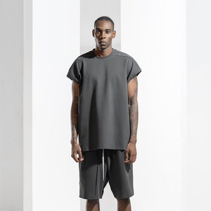 Straight Road Heavyweight Cap-sleeve Boxy-fit Charcoal Tank Top - 0cm