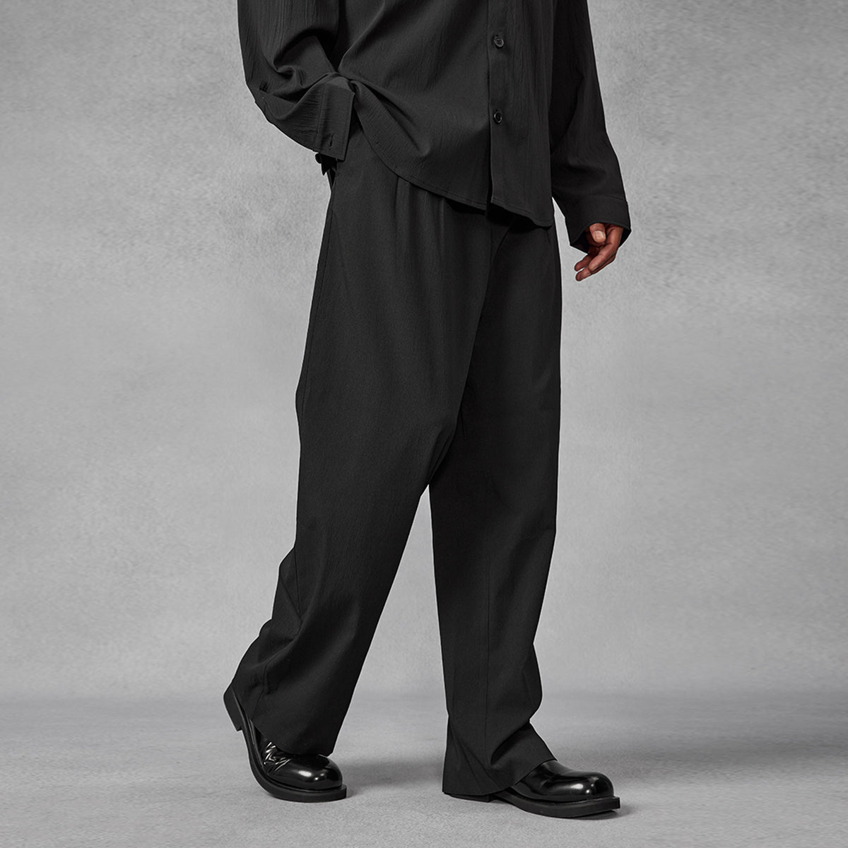 Straight Strap Wide Fit Black Tailored Pants   0cm