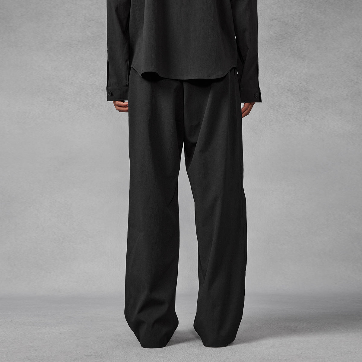 Straight Strap Wide Fit Black Tailored Pants   0cm