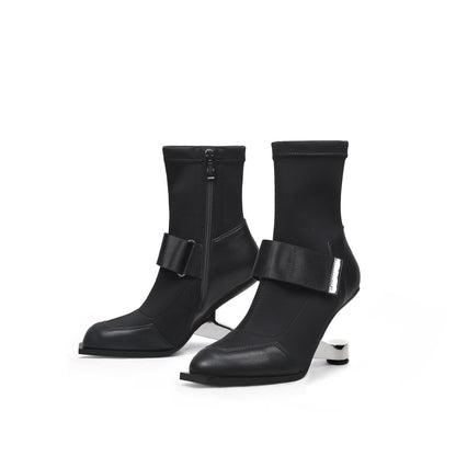 Strap Sock Heel Black Boots - 0cm