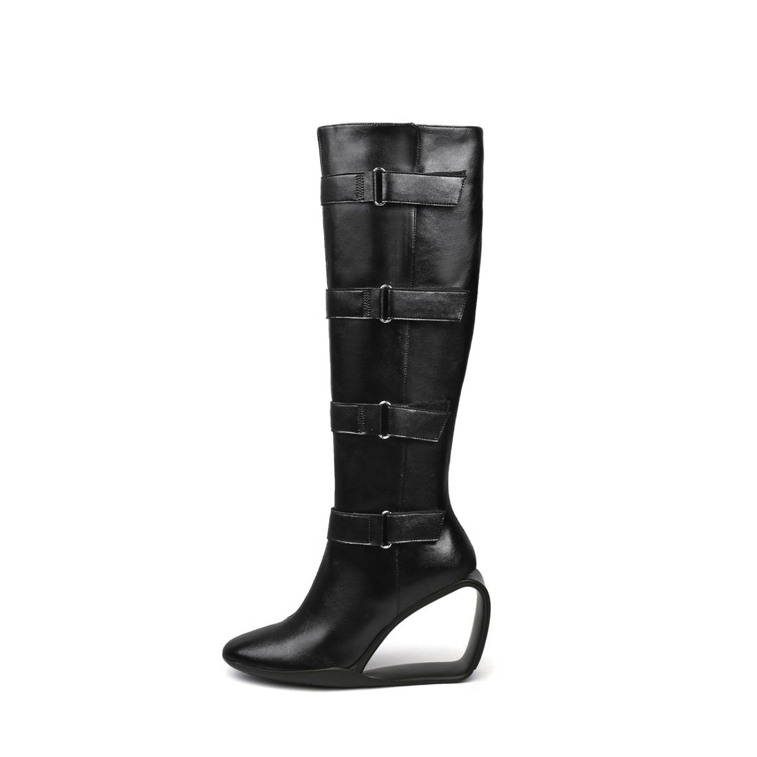 Strap Yourself In Black Knee-High Boots - 0cm