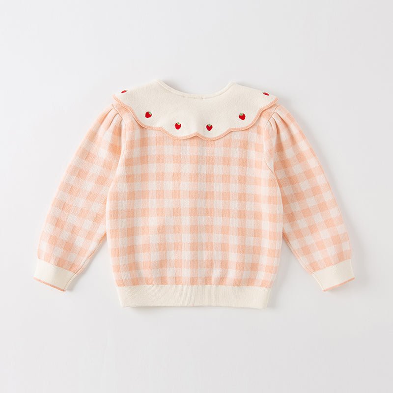 Strawberry Ribbon Girl Pink Plaid Knitted Cardigan   0cm