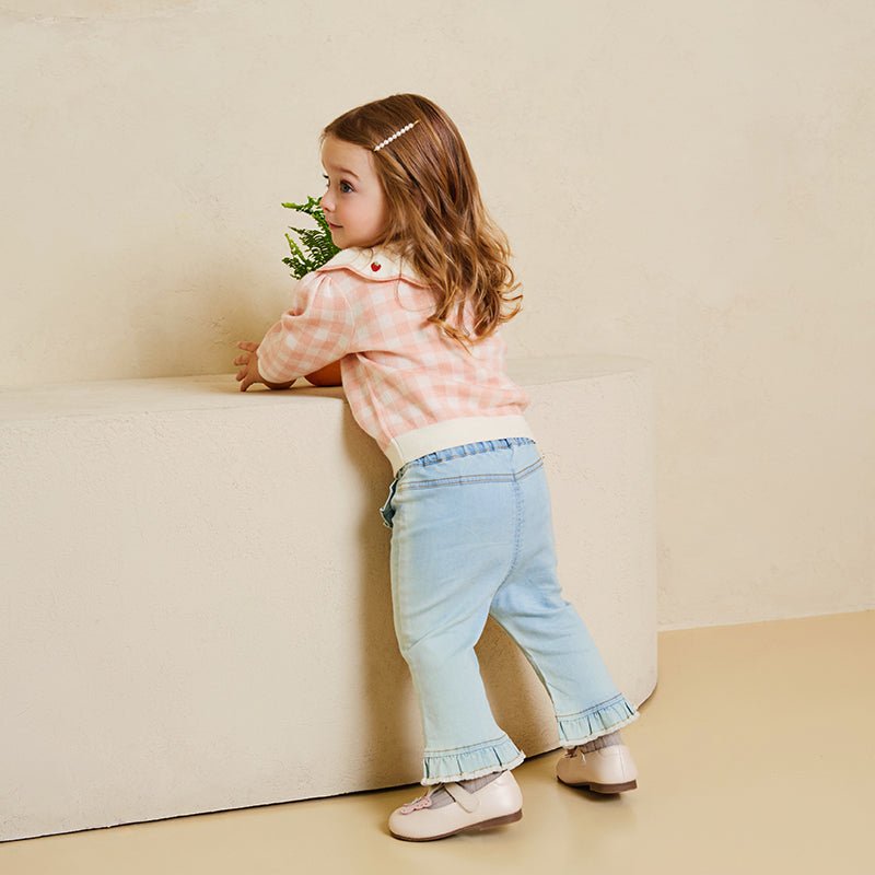 Strawberry Ribbon Girl Pink Plaid Knitted Cardigan   0cm