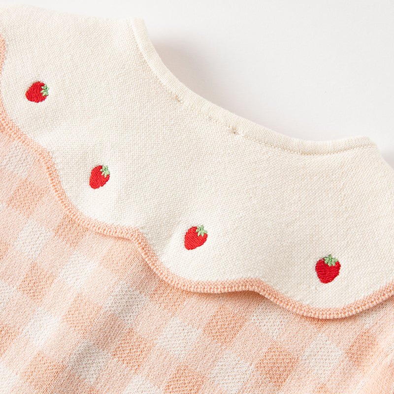 Strawberry Ribbon Girl Pink Plaid Knitted Cardigan   0cm