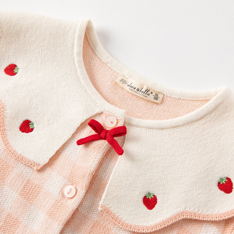 Strawberry Ribbon Girl Pink Plaid Knitted Cardigan   0cm