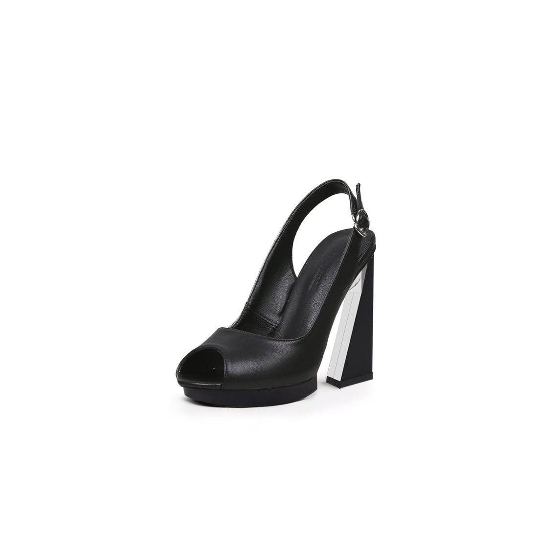 Stylish Open Toe Triangular Heel Black Sandals - 0cm