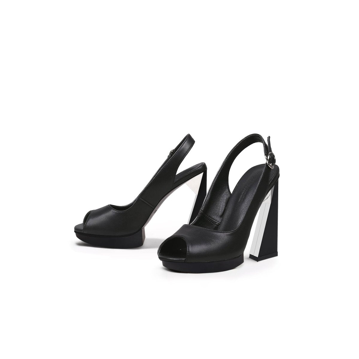 Stylish Open Toe Triangular Heel Black Sandals - 0cm