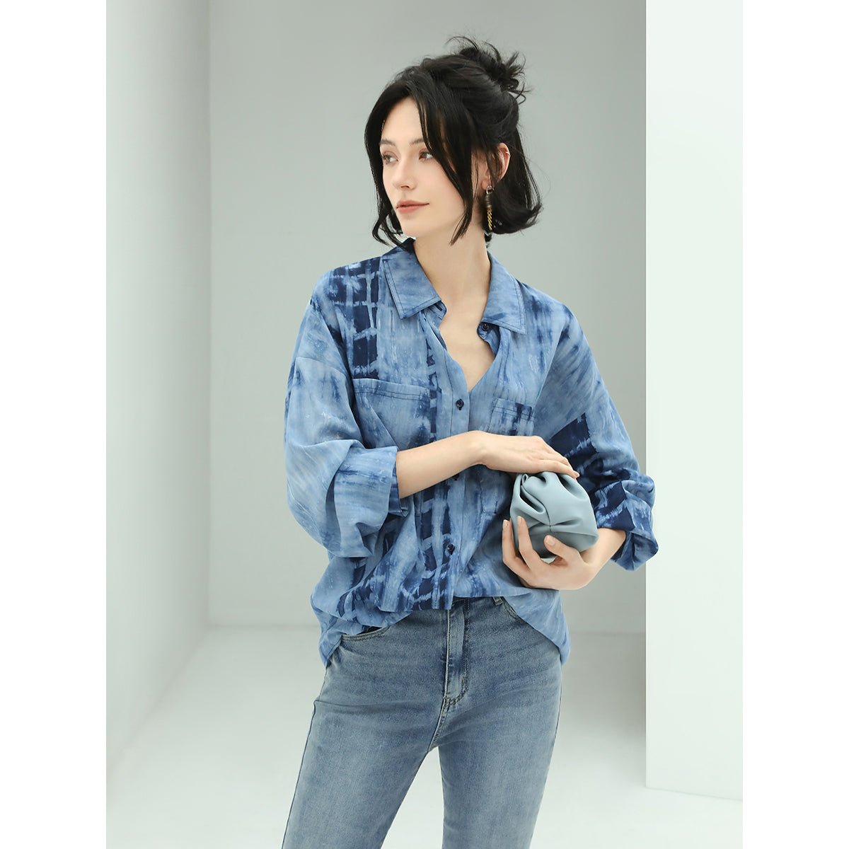 Summer Wave Hand-tiedy Relax-fit Blue Shirt - 0cm