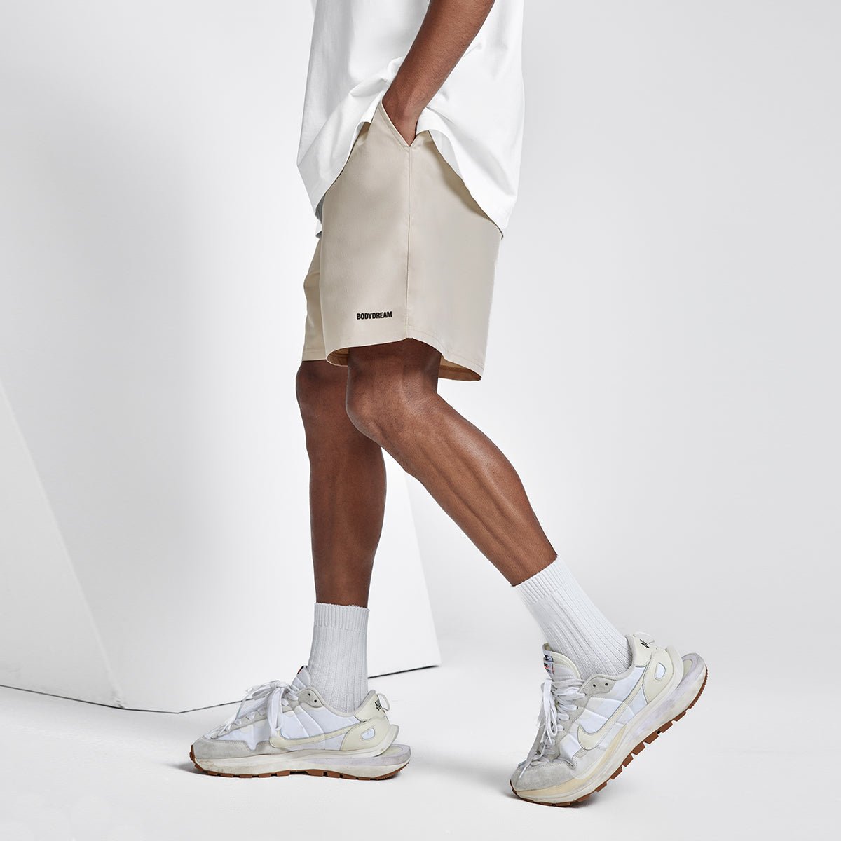 Summer Wave Wide Leg Lightweight Logo Embossed Khaki Shorts   0cm