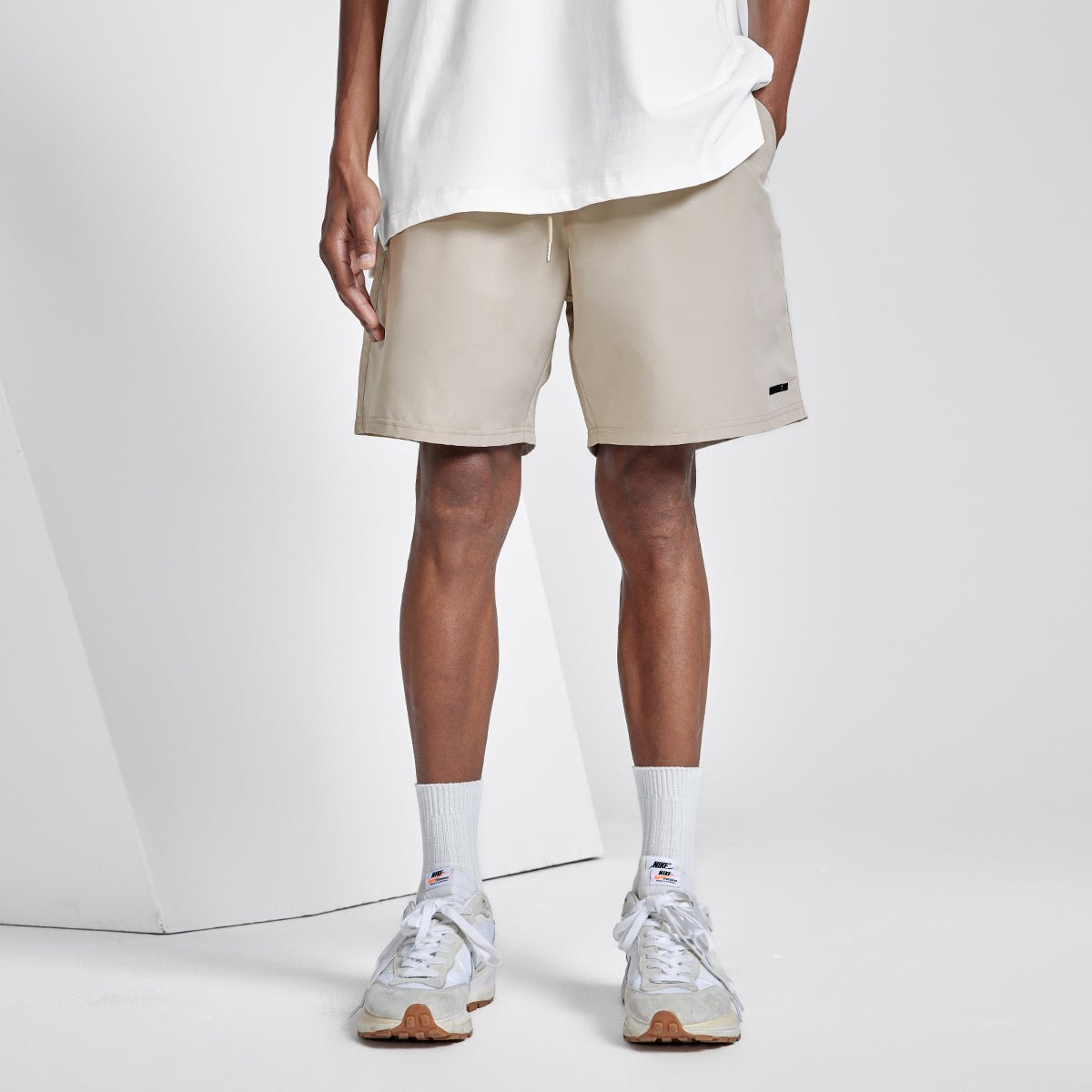 Summer Wave Wide Leg Lightweight Logo Embossed Khaki Shorts   0cm