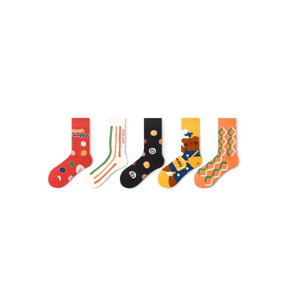 Super Happy All season Women 5pcs Crew Socks Set   0cm