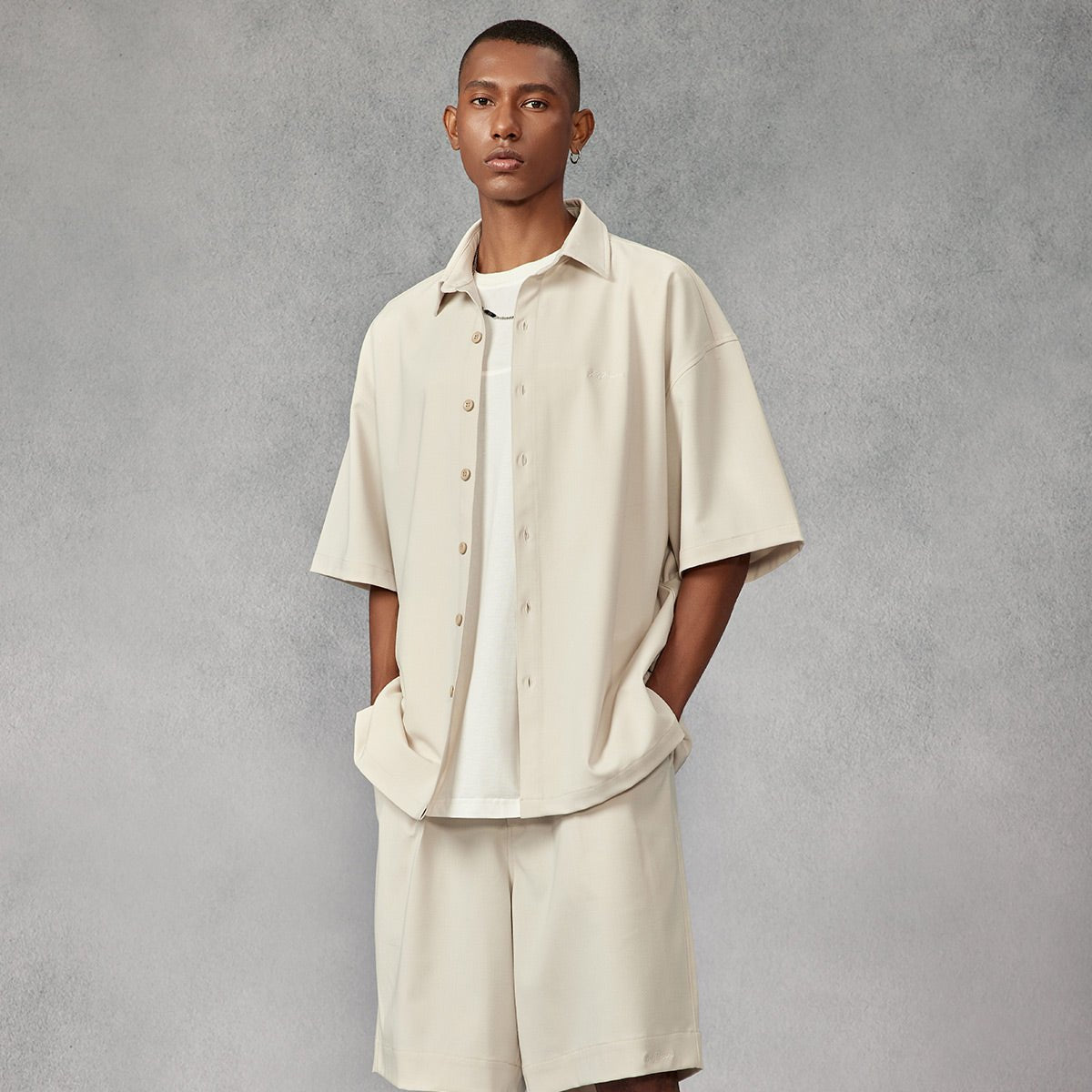 Sweet Day Unisex Loose fit Short sleeve Beige Shirt   0cm