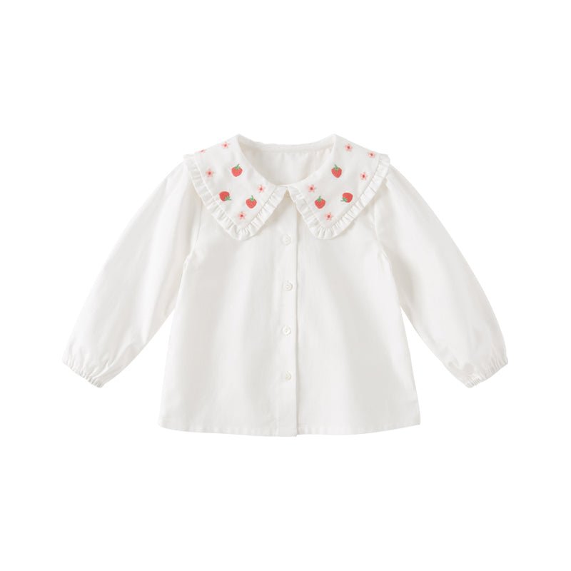 Sweet Strawberry Girl Peter Pan Collar White Shirt   0cm