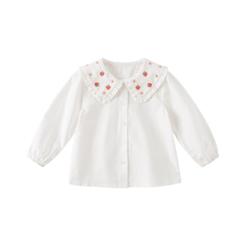 Sweet Strawberry Girl Peter Pan Collar White Shirt   0cm