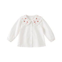 Sweet Strawberry Girl Peter Pan Collar White Shirt