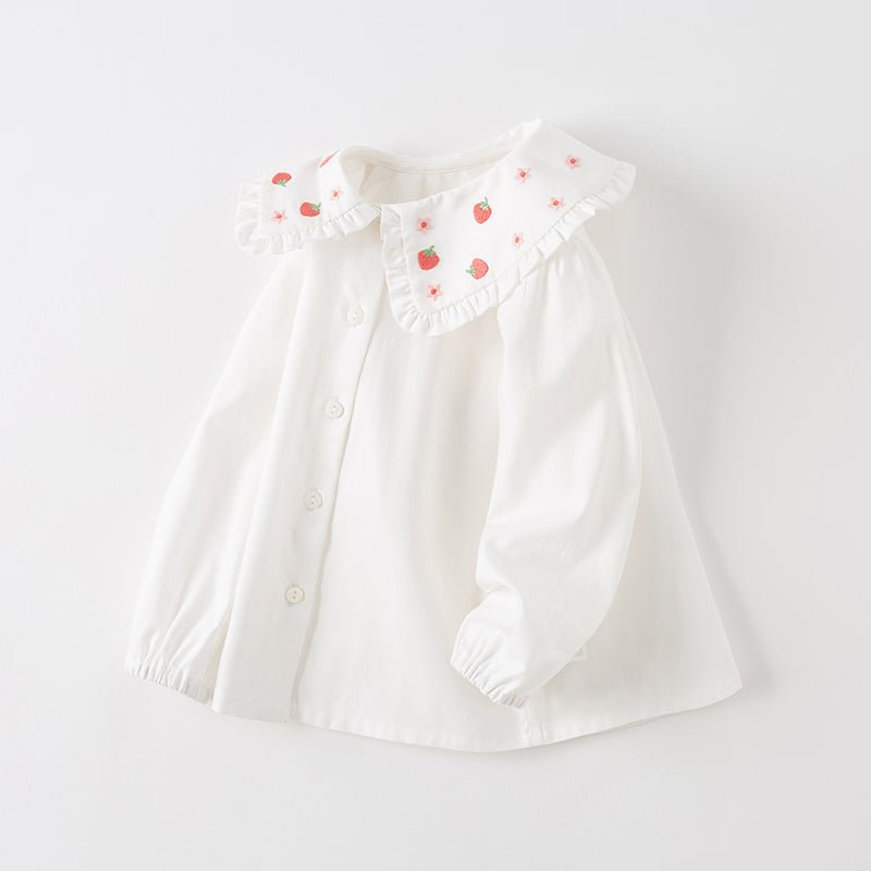 Sweet Strawberry Girl Peter Pan Collar White Shirt   0cm