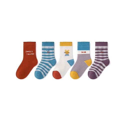 Sweet Things Warm Breathable Girl 5pcs Crew Socks Set   0cm