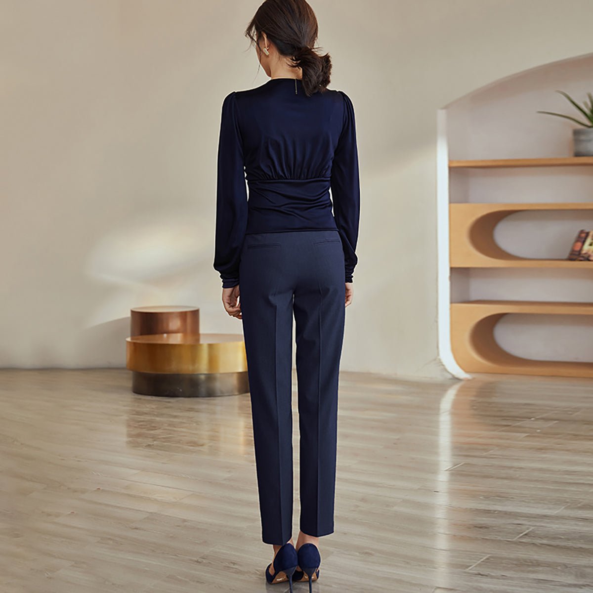 Tailored Navy Mid Waist Pants   0cm