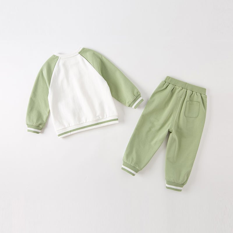 Tennis Froggy Contrast Color Boy Two piece Green Sweater & Pants Set   0cm
