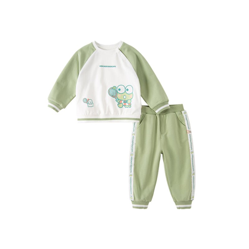 Tennis Froggy Contrast Color Boy Two-piece Green Sweater &amp; Pants Set - 0cm
