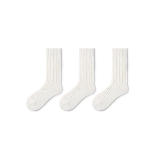 Thick All season Men 3pcs White Sport Over calf Socks Set   0cm