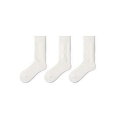 Thick All-season Men 3pcs White Sport Over-calf Socks Set