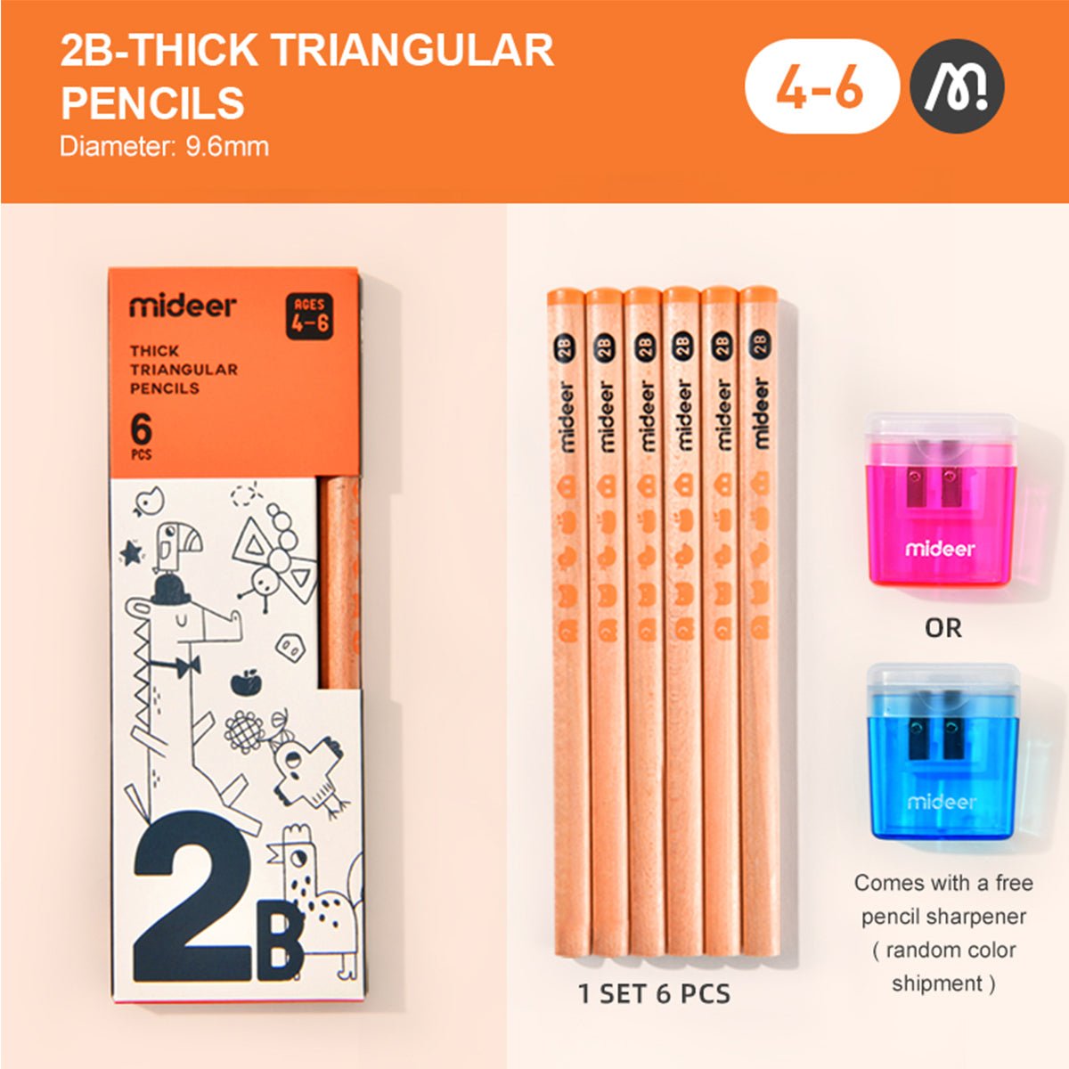 Thick Triangular Pencils - 2B 6pcs - 0cm