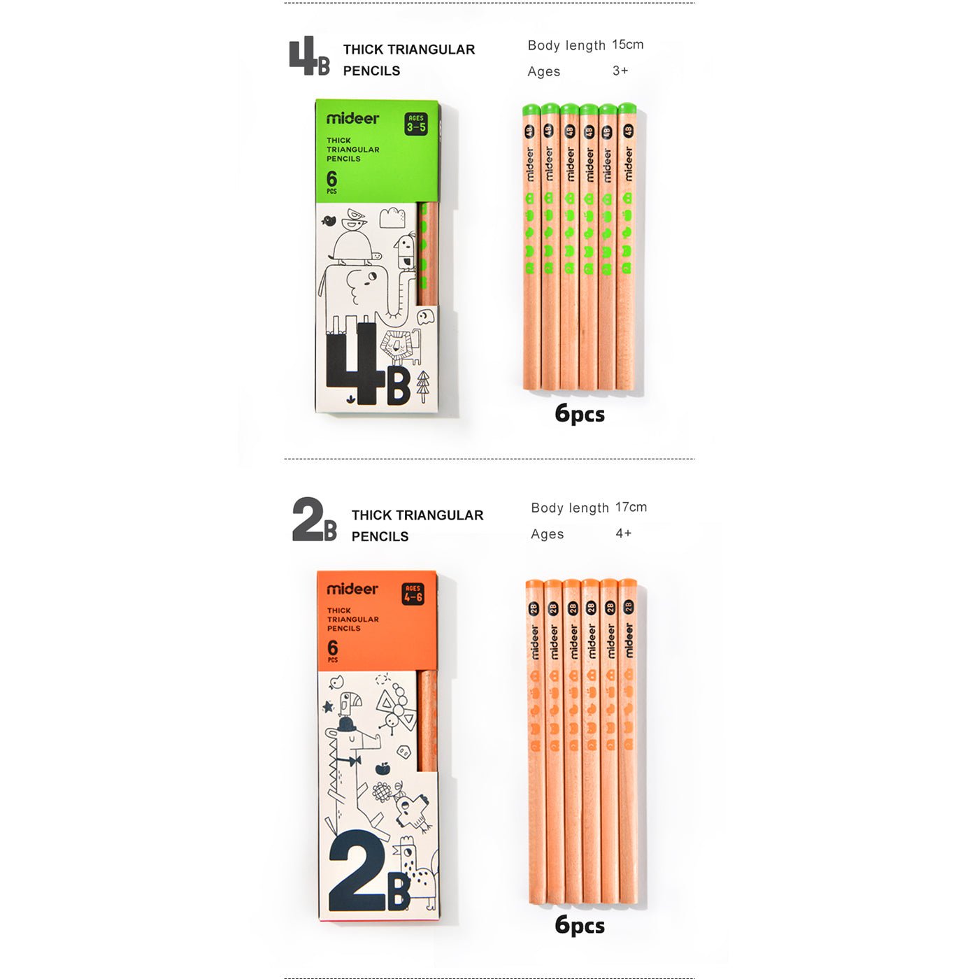 Thick Triangular Pencils - 4B 6pcs - 0cm