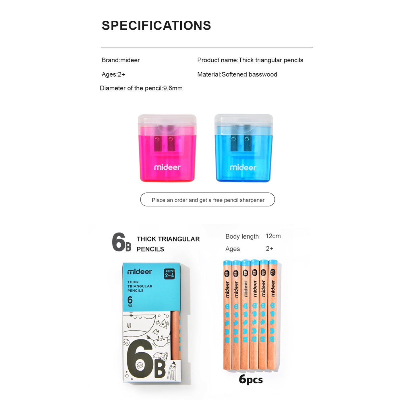 Thick Triangular Pencils - 4B 6pcs - 0cm