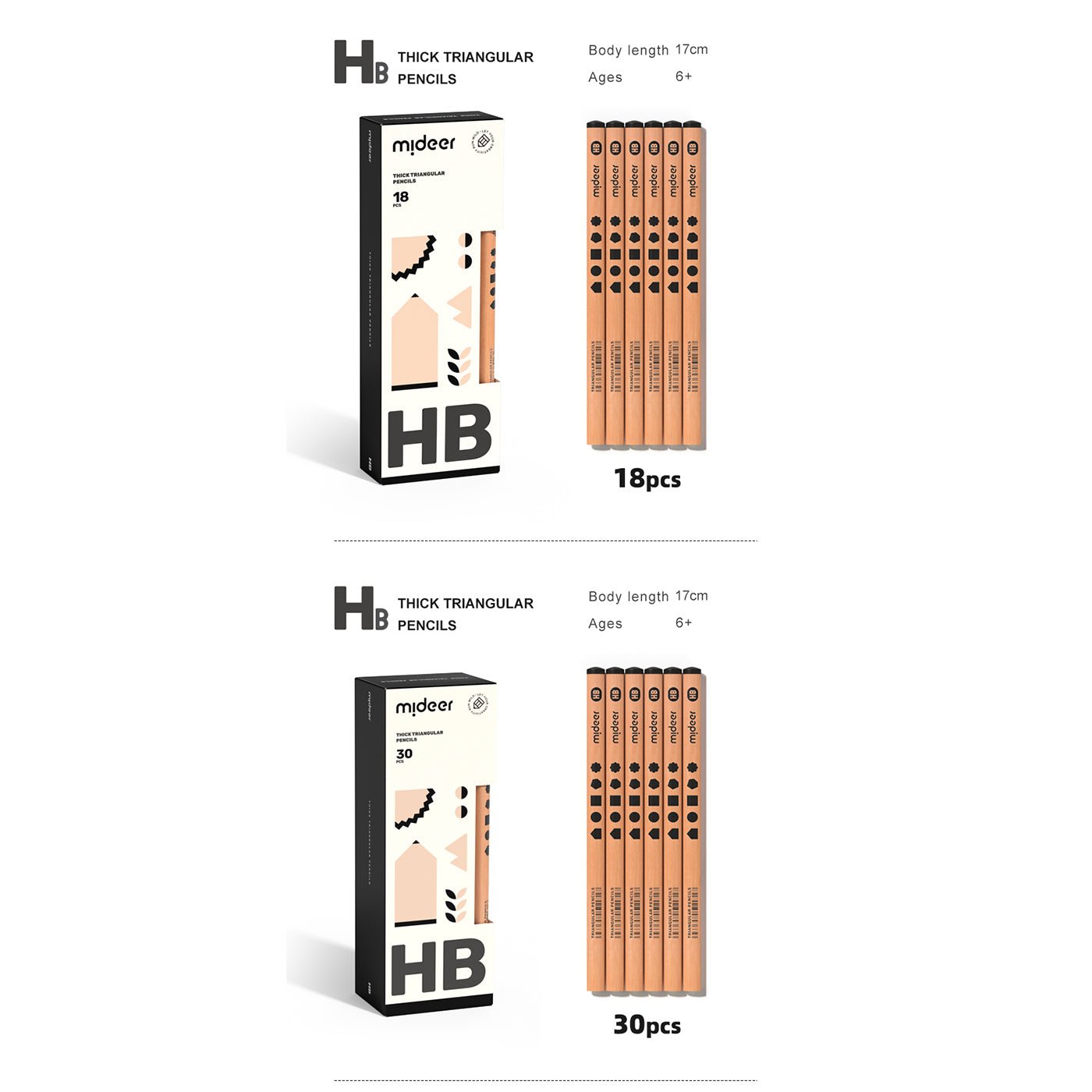 Thick Triangular Pencils - 4B 6pcs - 0cm