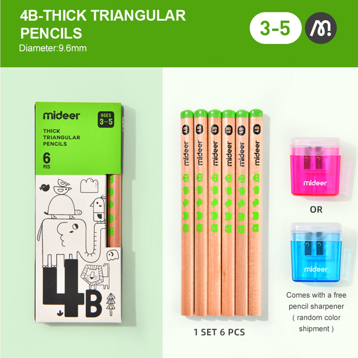 Thick Triangular Pencils   4B 6pcs   0cm