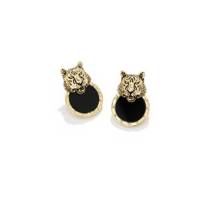 Tiger Head Gold Earrings - 0cm