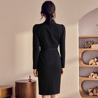Timeless Black Lapel Dress - 0cm