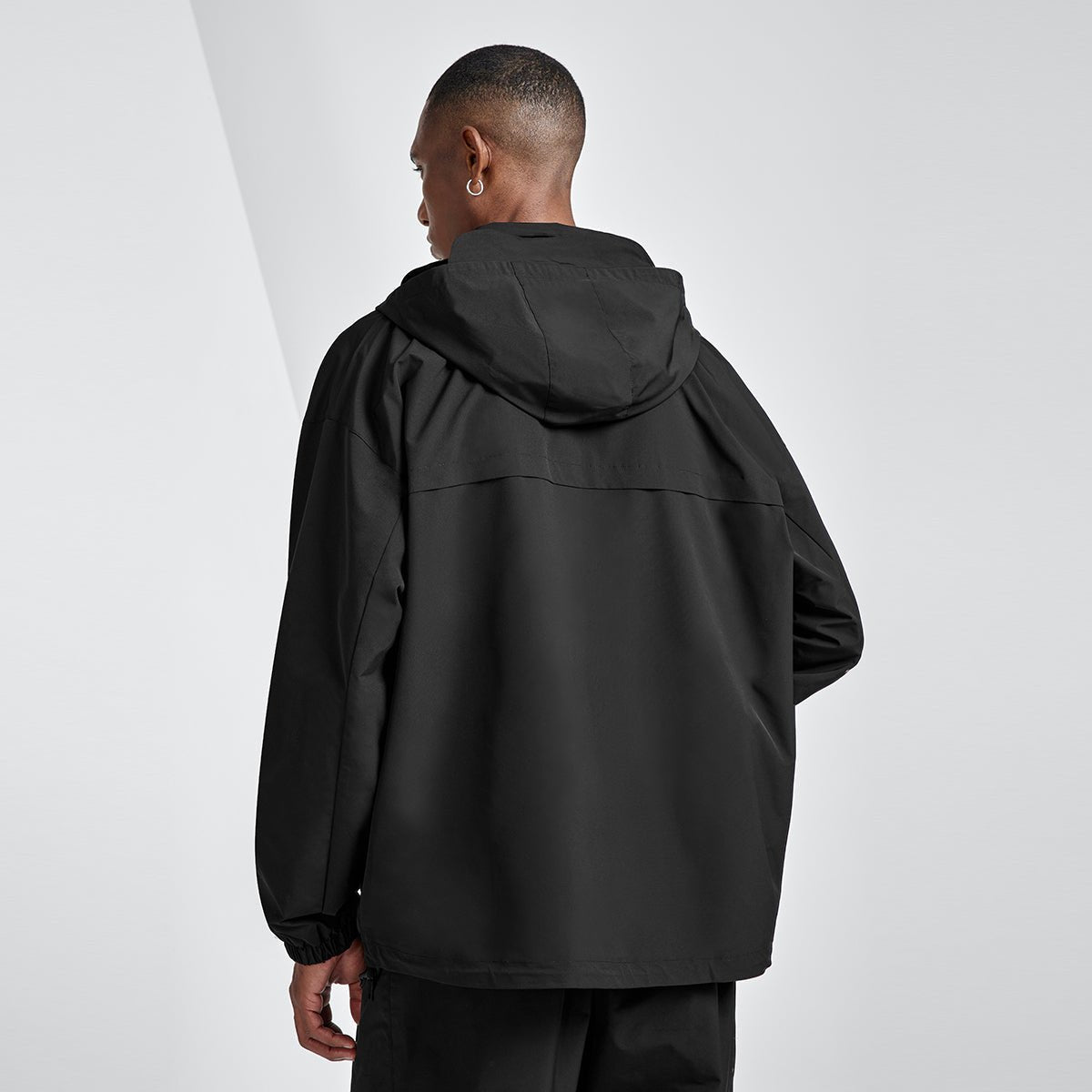 Transport Relaxed Fit Hooded Black Windbreaker Jacket   0cm